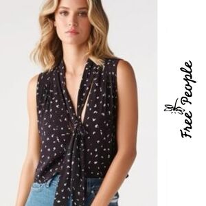 {Free People} Black Sleeveless Tie Neck Blouse Size S